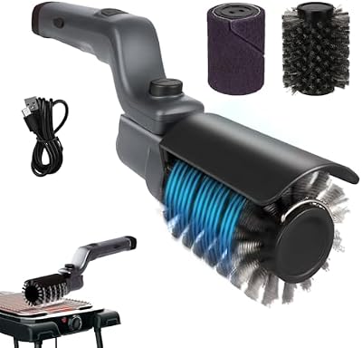 Spazzola per griglia elettrica aggiornata, spazzola per la pulizia della griglia ricaricabile senza fili con angolo regolabile, testa della spazzola in acciaio inox, potenza a 3 velocità, autonomia di