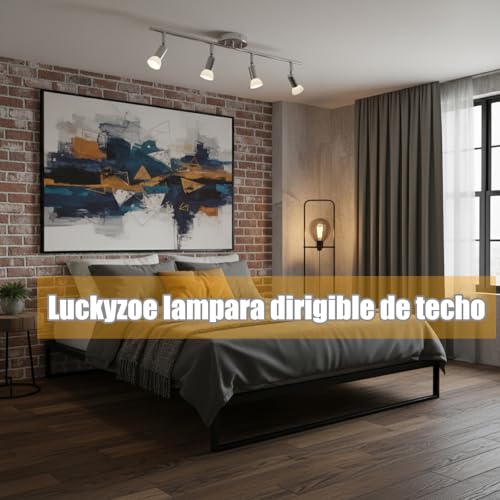 Luckyzoe Iluminación de Riel Led de 4 Luces, iluminación puntual de techo, cabezal de luz giratorio flexible, lampara de riel, 4 luz (GU10), Sin foco, Cromo