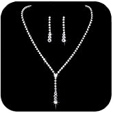 Crystal Wedding Jewelry Set Rhinestone Necklace Drop Earrings Silver Bridal Jewelry Set for Women and Brides Brithday Gift