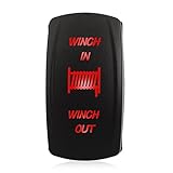WATERWICH 7 pin Momentary Winch In Out Rocker Toggle Switch Waterproof DC 20A 12V/10A 24V Black Shell/ON-OFF-ON DPDT illuminated Rocker Switch For Auto Truck Boat Marine (Red)