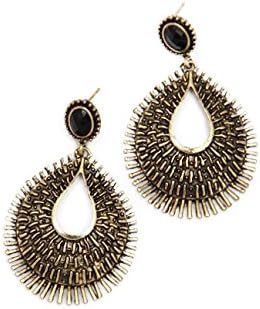 Fashion Vintage Rhinestone Crystal Pierced Drop Earrings. Stainless steel. Bronze/Silver. Arabic. (Shields #2/Black)
