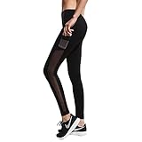 Women Mesh Yoga Pants Workout Sports Leggings Black Running Pants with Side Pocket