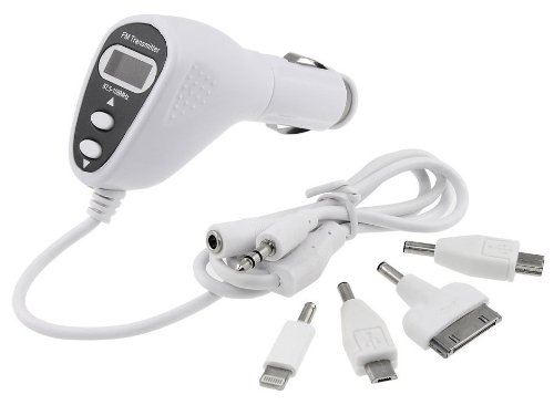 FOME Auto Car LCD FM Transmitter for iPhone Series/Samsung/ipod With 4 Connector White