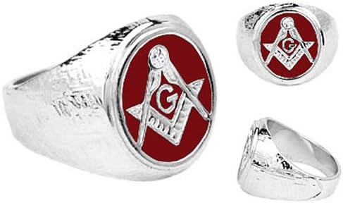 .05 cw CZ Enamel Non-Tarnishing Rhodium Finish Red Enamel Men's Masonic Ring (8)