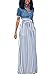 HOTAPEI Summer High Waisted Striped Long Maxi Skirts for Women Light Blue Large