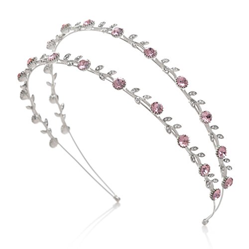 SWEETV Sparkly Crystal Hair Band Rhinestone Headband Tiara Wedding Hair Accessories, Double Band Pink