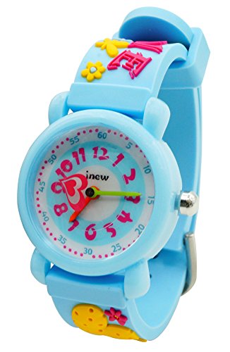JNEW Kids 3D Cartoon Watch Waterproof Silicone Wrist Watches Gift for Little Girls - Blue Heart