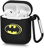 Pocoolo Airpods Case Airpods Accessories Protective Silicone Cover and Skin with Carabiner for Apple Airpods Charging Case (Batman)