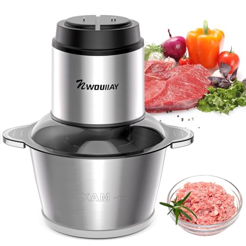 NWOUIIAY Electric Kitchen Chopper 2L 300W, 2 Speed Food Processor with 4 Blades, Multifunction Stainless Steel Bowl Chopper, Electric Chopper for Meat, Vegetables and Fruits
