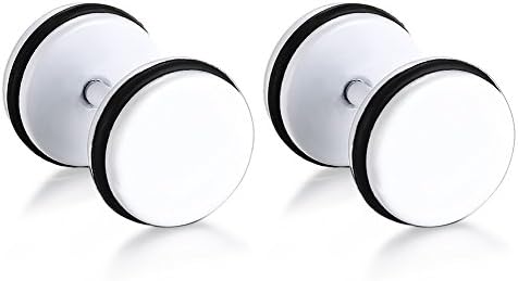 Mealguet Jewelry 9mm Stainless Steel Unisex Men Women Screw Stud Earring, Ear Plugs Tunnel, White