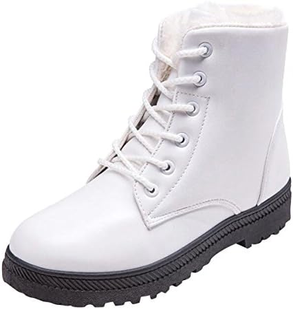Women Winter Snow Boots Fur Sneakers Shoes Lace-up Flat Platform Ankle Booties Boots White Size 7.5