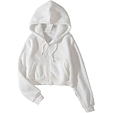 LOFAAC Women Fleece Full Zip Up Cropped Hoodie Sweatshirt 90s Long Sleeve Drawstring Hooded Crop Jacket Top with Pockets