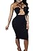 TOB Women's Sexy Bodycon Sleeveless Basic Criss Cross Lace Up Club Midi Dress Black