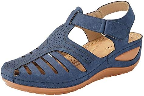Kenvina Bohemian Sandals for Women Comfortable Ankle Hollow Round Toe Sandals Soft Sole Rome Shoes for Women Sneaker