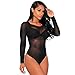 Eiffel Women's Long Sleeves Stretchy Sheer Mesh Leotard Bodysuit Jumpsuit Tops (X-Large, Black)