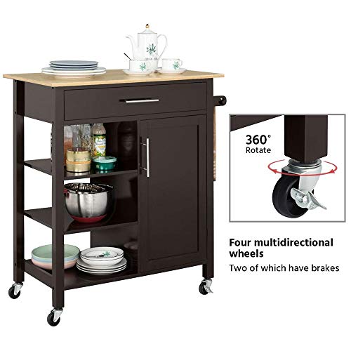 Yaheetech Rolling Kitchen Island Cart with Bamboo Top/Drawer/Towel Rack