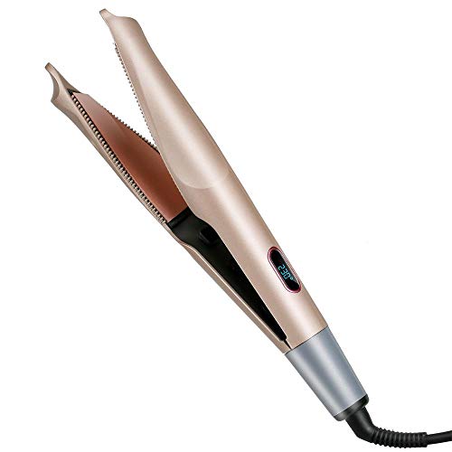 Professional Hair Straightener,2 in 1 Hair Straightener and Curler with Digital LCD Display，Hair Straightener Curler,30mm Electric Hair Straightening irons with Adjustable Temperature(Gold)