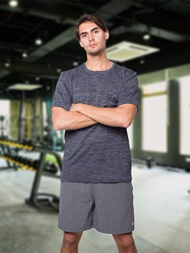 GEEK LIGHTING Men's Short Sleeve Crewneck T-Shirt, Breathable Mesh Tee (Dark Grey&Grey&Blue, X-Large)