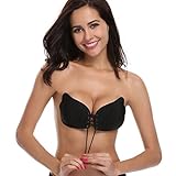 Muryobao Strapless Bra Self Adhesive Backless Bras Silicone Push up Bra for Women Wedding Dress Black D Cup
