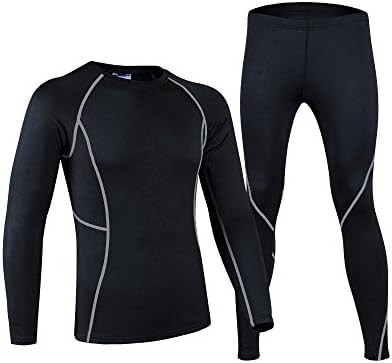 BUMOVE Men's Thermal Base Layer Skiing Underwear Cycling Running Fleece Lined Compression Shirt and Tight