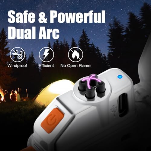 Isqueiro elétrico, isqueiro eletrónico USB C recarregável, isqueiro de arco duplo com lanterna, resistente ao vento e à água, acendedores de velas, presente para o pai, avô (laranja)