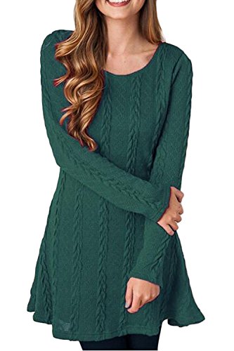 Womens Knitted Long Sweater Dress Tunic Green L