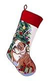 Brown English Bulldog Dog Wool Needlepoint Christmas Stocking, 11 x 18 Inch