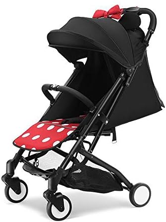 Light Stroller Reclining backrest Foldable with one Hand Adjusta ble Handlebar Portable Pull Rod Strollers,red,43 * 59 * 105cm