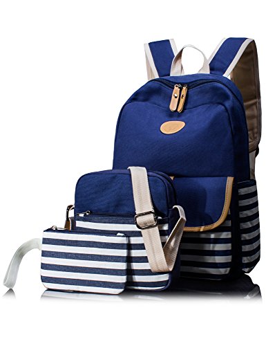 Leaper 3-in-1 Cute Thickened Canvas School Backpack Shoulder Bag Pencil Case Blue