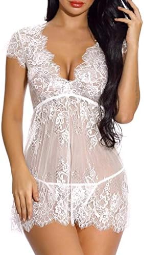 Woman Pajamas Jaminy Women Sexy Girl Cute V-Neck Lace Lingerie Underwear Sleepdress with G-String