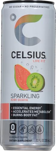 CELSIUS SPARKLING KIWI GUAVA, FUNCTIONAL ESSENTIAL ENERGY DRINK, 12 FL OZ