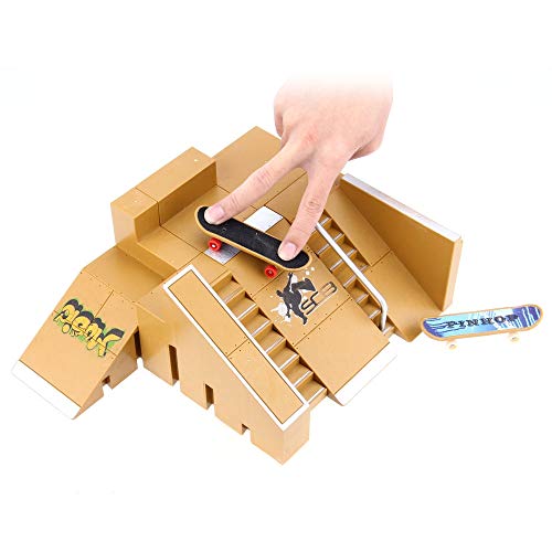 AODD Finger Board Skate Park Kit, 5pcs Skate Park Kit Ramp Parts, Mini Finger Skateboard Fingerboards Ultimate Parks with2 Pcs Finger Boards, an Indoor Sport Suitable for All Ages - Thumbnail 2