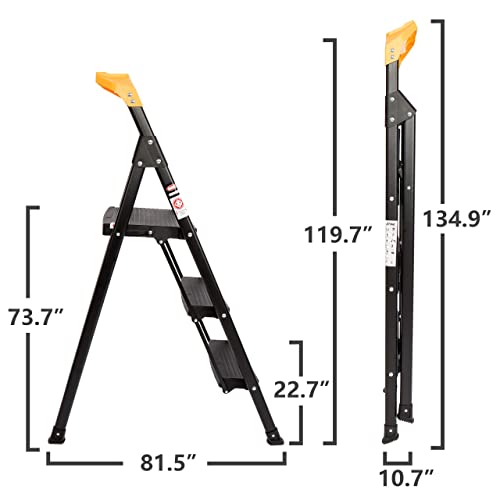 EFINE 3 Step Ladder, Folding Step Stool with Tool Platform, Wide Anti