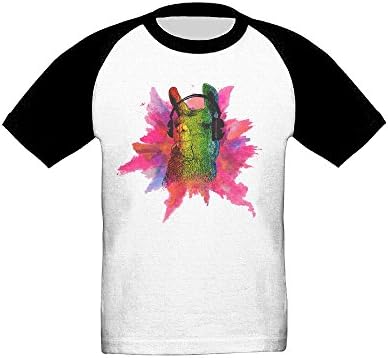 Funny Lama Wearing Headphones Unisex Kids Short Sleeve Baseball T Shirt Top 3 Toddler