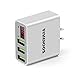 3-Port USB Wall Charger with LED Display, SOONHUA 5V/3A Portable Phone Quick Charger Voltage Current Monitor AC Adapter With Smart Charging technology for iPhone, iPad,Samsung and More (White)