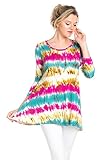 Frumos Womens Tunic 3/4 Sleeve Comfy Loose Fit Tie Dye Tunic Top