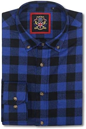 Long Sleeve Casual Shirt Janeo British Mens Lumberjack Plaid Tartan Check, S-3XL