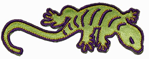 Green Reptile Lizard Patch Gecko Salamander Striped Embroidered Iron On Applique