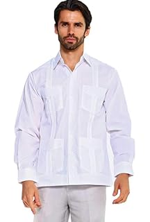 GUAYABERASCUBANASTraditional Cotton Blend Long Sleeve Guayabera Shirt.