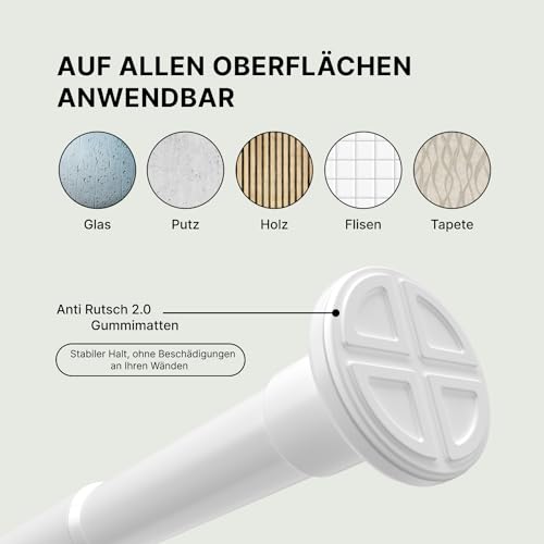 MEISENBERG Curtain Pole No Drilling – White, Diameter 25 mm – Telescopic Rod Curtain – Shower Rail for Clamping – Clamping Rod for Windows, Room Divider and Kitchen (70-120 cm)
