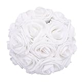 Febou Artificial Flowers, 50pcs Real Touch Artificial Foam Roses Decoration DIY for Wedding Bridesmaid Bridal Bouquets Centerpieces, Party Decoration, Home Display, Office Decor (White)