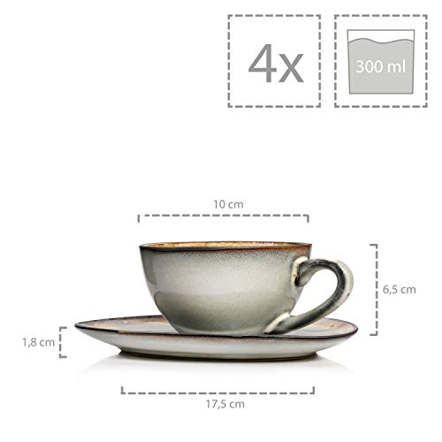 SÄNGER | Kaffeeservice Capri Grau aus Steingut, Kaffee Geschirrset für 4 Personen, Tassen, Untersetzer, Vintage Design – Bild 5