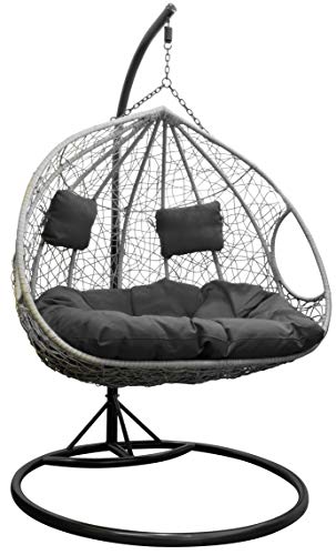 Trendyshop365 XL Polyrattan Outdoor Hängesessel mit Gestell inklusive Polster und Kissen Hängeliege Hängestuhl Garten – Bild 7