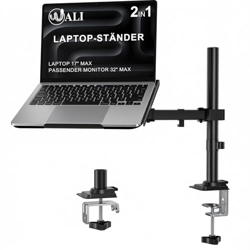 WALI Laptop Halterung für Schreibtisch – Ergonomischer Laptop Arm, Für 17 Zoll Laptops, Voll Verstellbar mit Belüfteter Kühlplattform, 10 kg Tragkraft