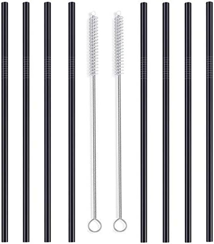 Reusable Stainless Steel Straight Straws-WEEGCN 2-SET 60MM Aperture Drinking Metal Straws,Ultra Long Wide Safe Straws for Smoothies, Milkshakes Cleaning Brushes Storage Pouch (Black)
