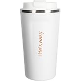 Life's Easy - 16 oz. Stainless Steel Coffee Tumbler Mug with Leak-Proof Lid -Vacuum Insulated Travel Cup for Hot/Cold Drinks - Spill-Proof Thermal Flask - Double Wall Steel Insulated Coffee Mug(White)