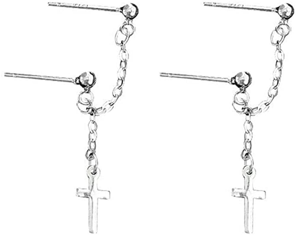 kokomao 925 Sterling Silver Double Hole Cross Stud Earrings for Women Girls with Cartilage Pendant Double Piercing Hypoallergenic Best Daughter Gift