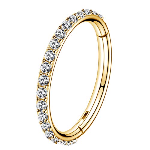 OUFER Pendiente de segmento con bisagras de oro Aro de acero inoxidable de 16G con cartílago Pendientes Pendientes de hélice de trago pavimentados con circonitas transparentes Pendientes de cartílago Pendiente de tabique Nariz Aro