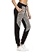 SweatyRocks Women Pants Colorblcok Casual Tie Waist Yoga Jogger Pants, Black Grey Colorblock, Large