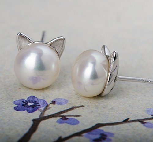 SLeaf-Cat-Ear-Stud-Earrings-Freshwater-Cultured-Pearl-Stud-Earrings-Sterling-Silver-Ear-Studs